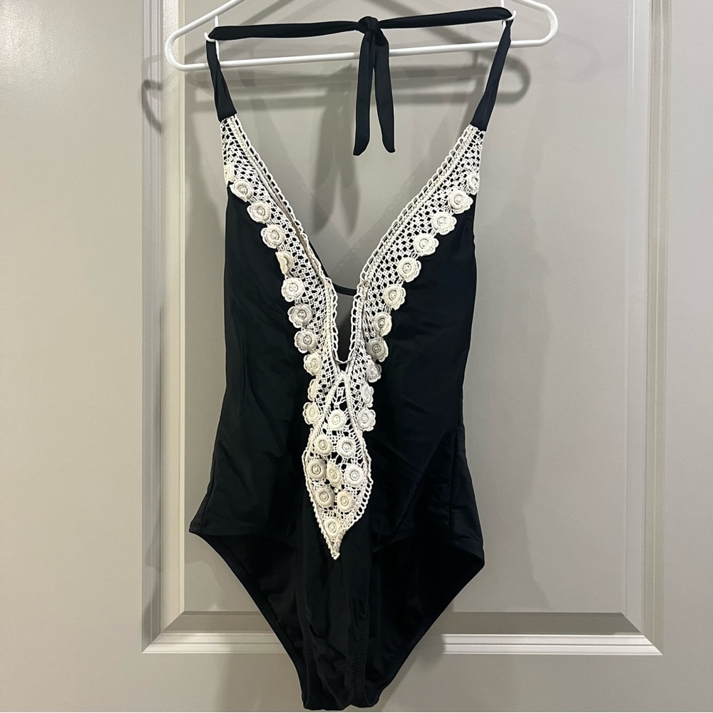 Black and white one piece bathing suit